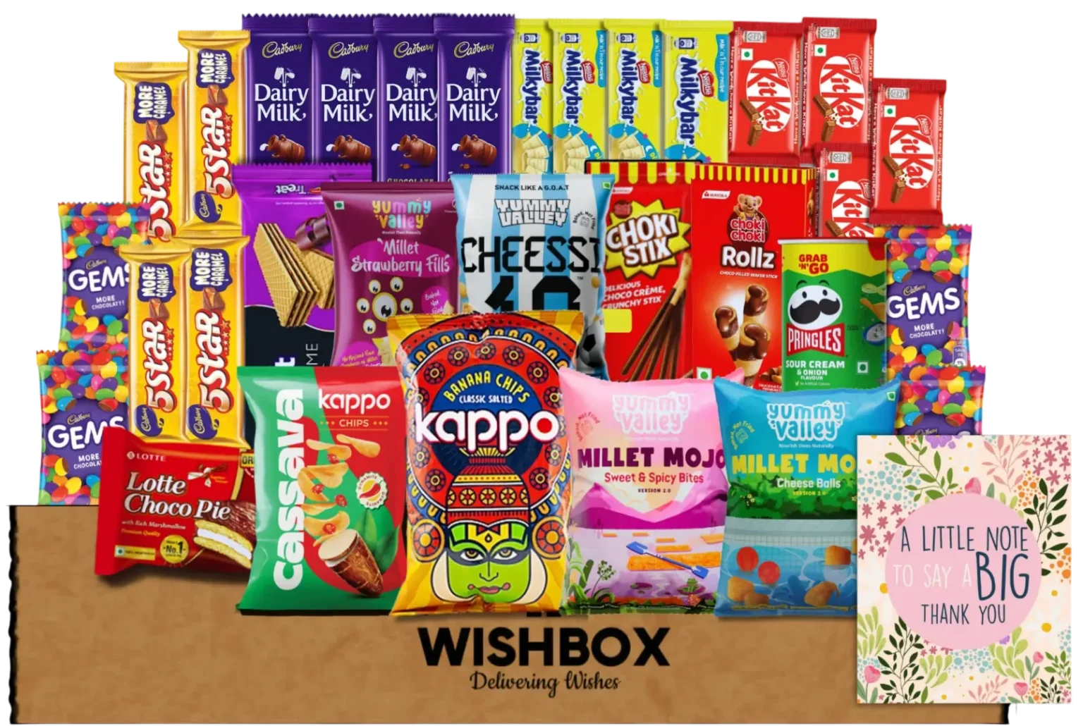 A beautifully packaged gourmet snack box from wishboxgifts.in, the perfect way to send gifts online in India.